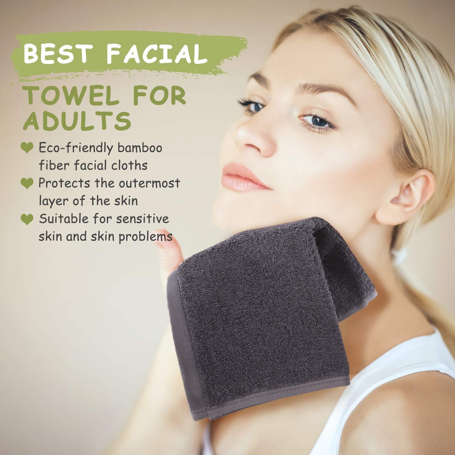 Wash Cloths 12 Pack, Super Soft and Skin Friendly Face Towel for Sensitive Skin, Reusable Makeup Remover Cloths, 10X10 Inch Small Face Washcloths, Easy to Rinse Dark Grey Face Cloths Pack